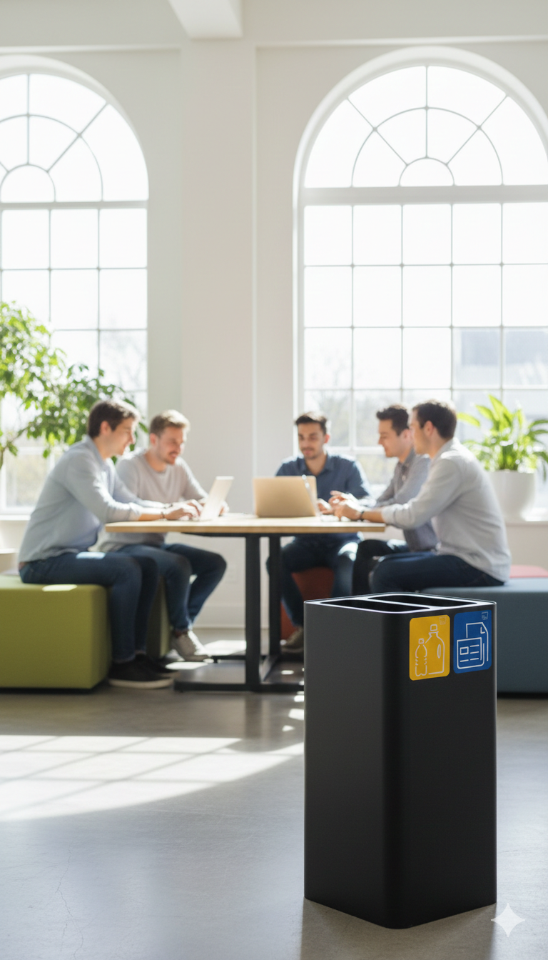 Pattumiera Per Raccolta Rifiuti 38x38xh80 cm In Acciaio Verniciato Cover a 2 Scomparti Nero