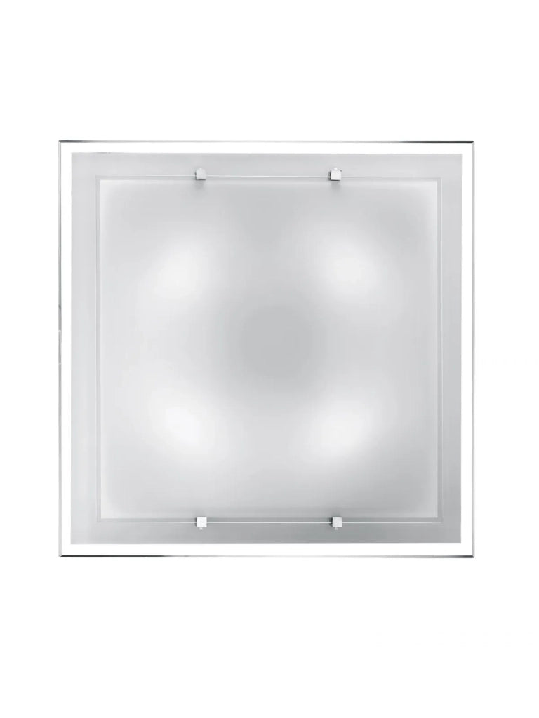 Plafoniera vetro bianco lucido 4 luci attacco E27 in metallo e allumnio 50cm Frame