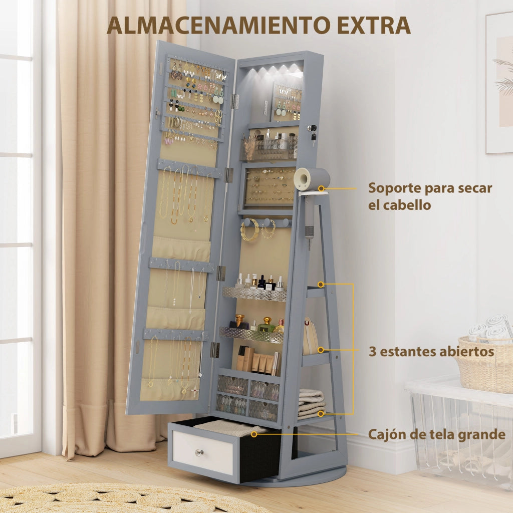 Armadio con Specchio e Luci LED ¨C zephmum ¨C Grigio Chiaro 90x51x180