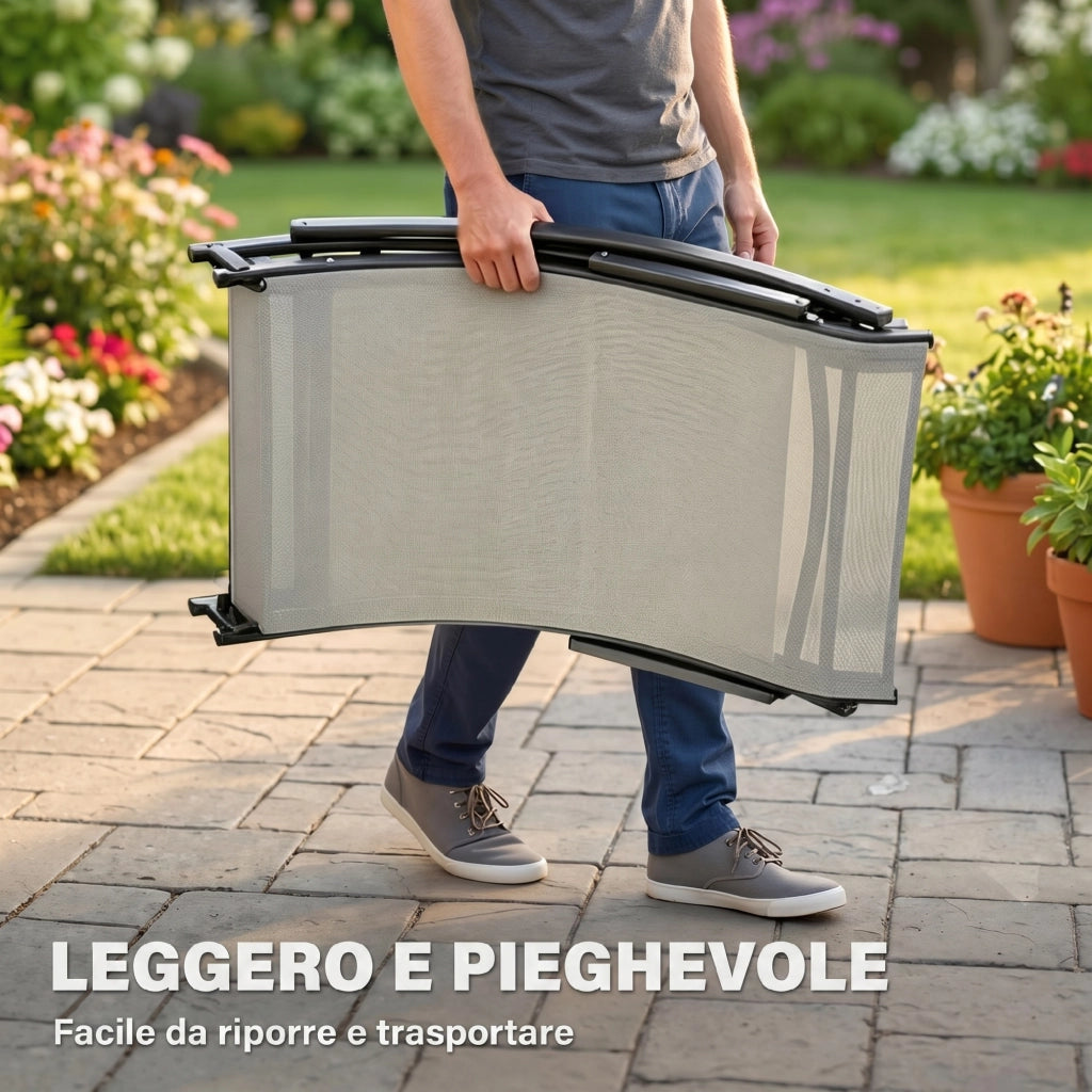 Set 2 Sdraio da Giardino Pieghevoli, Lettino Prendisole in Alluminio e Textilene, 61x165x63cm
