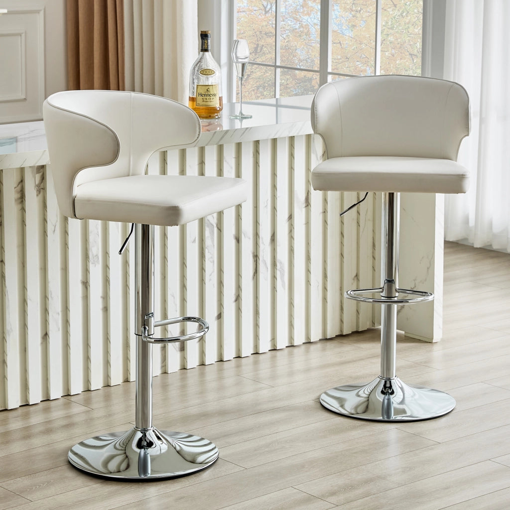 Sgabello da bar girevole con altezza regolabile, schienale ergonomico e poggiapiedi, in pu bianco