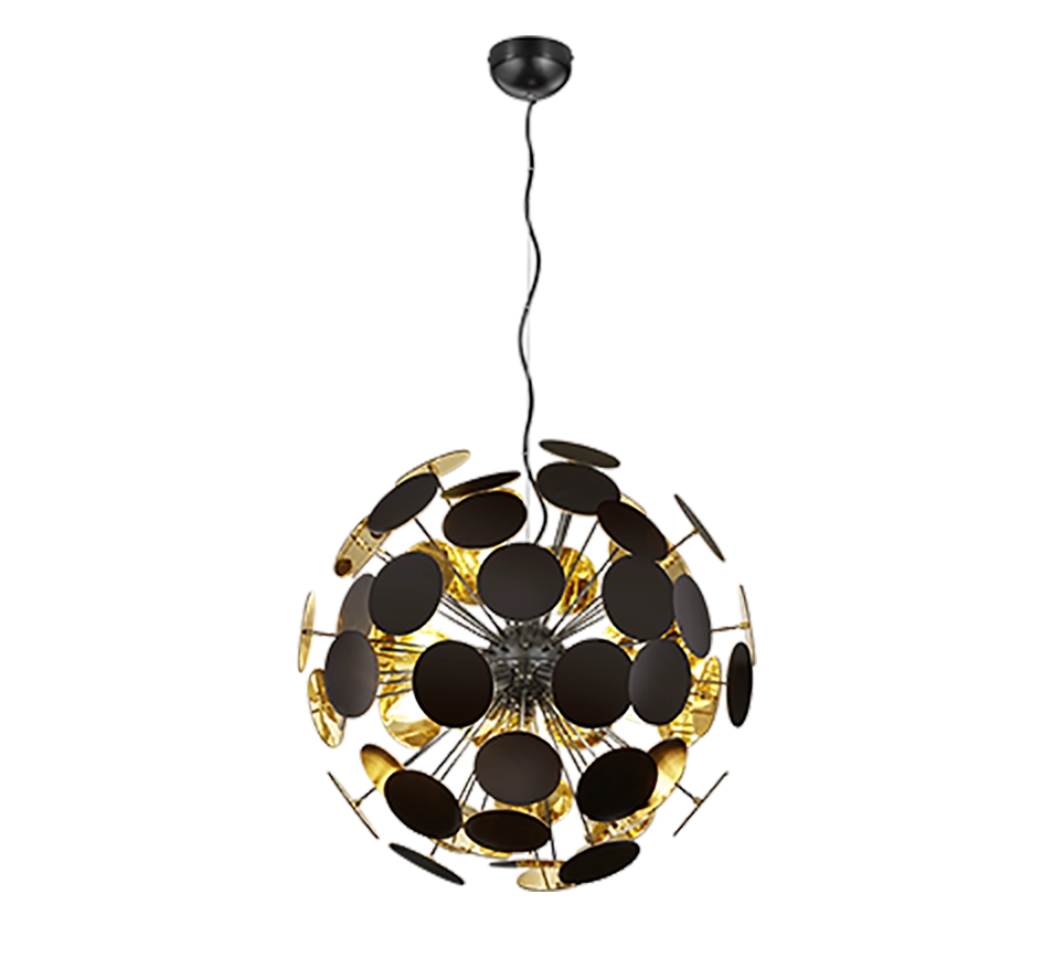 Lampada a sospensione sfera tondi, metallo, nero opaco e oro, D 54 cm, Discalgo