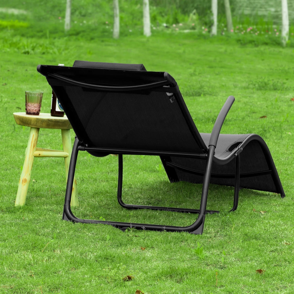 SoBuy Sdraio pieghevole Lettino prendisole Sedia con poggiatesta Sdraio per esterni giardino spiaggia Sedia da campeggio Nero 173x60x69 cm OGS45-SCH