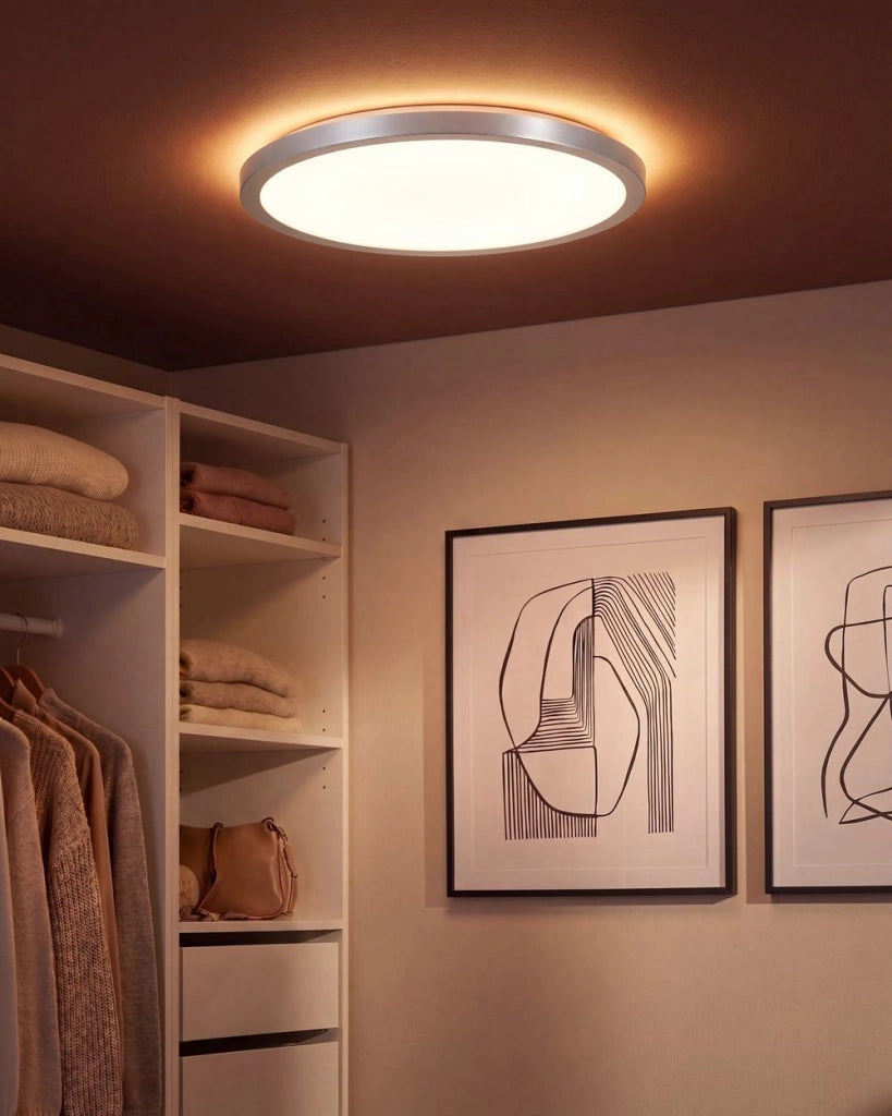 Plafoniera LED Argento 42 cm Sintetica Rotonda Pannello Luminoso LED a Filo Soffitto con Telecomando
