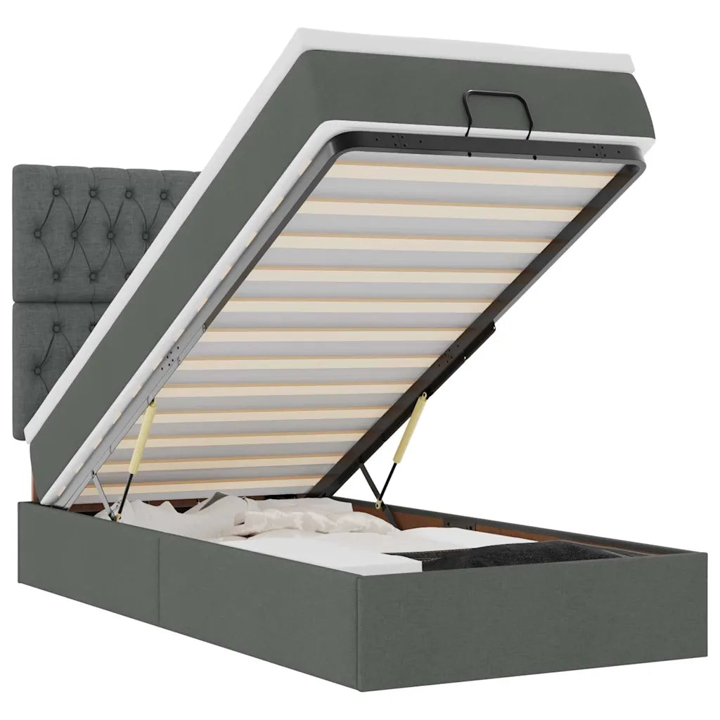 Pouf Letto con Materasso e LED Grigio Scuro 80x200cm in Tessuto 3314045