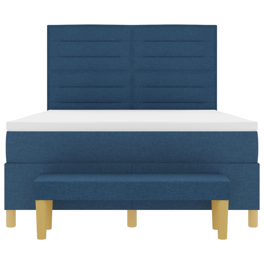 Letto Box Spring con Materasso e Panchina Blu 140x200 cm Tessuto