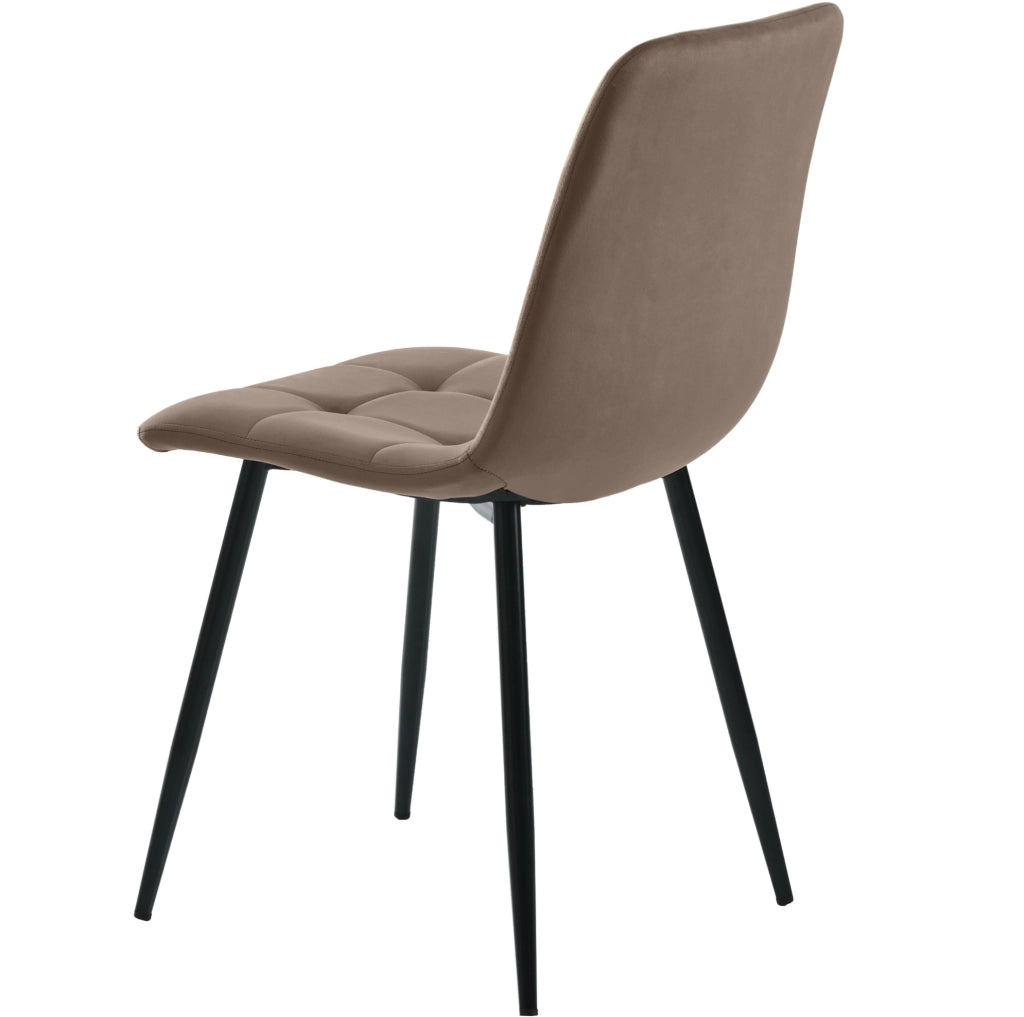 Set di 4 sedie da pranzo imbottite in velluto marrone con gambe in metallo
