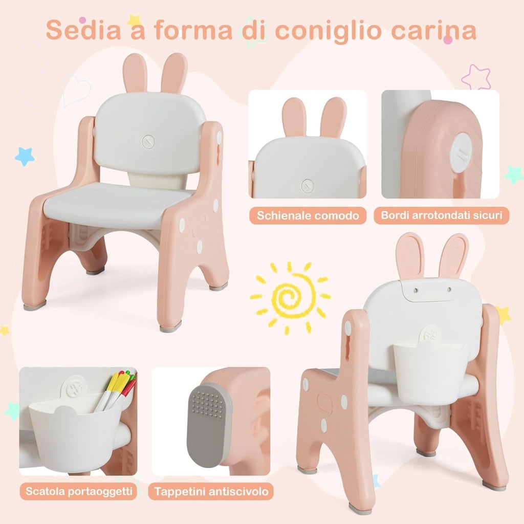 Set Tavolo e Sedia per Bambini, Tavolo e Sedia per Bambini con Mensola Ribaltabile, Lavagna Magnetica Cancellabile, Altezza Regolabile, per Camera da Letto, Sala, Giochi per Ragazzi (Rosa)