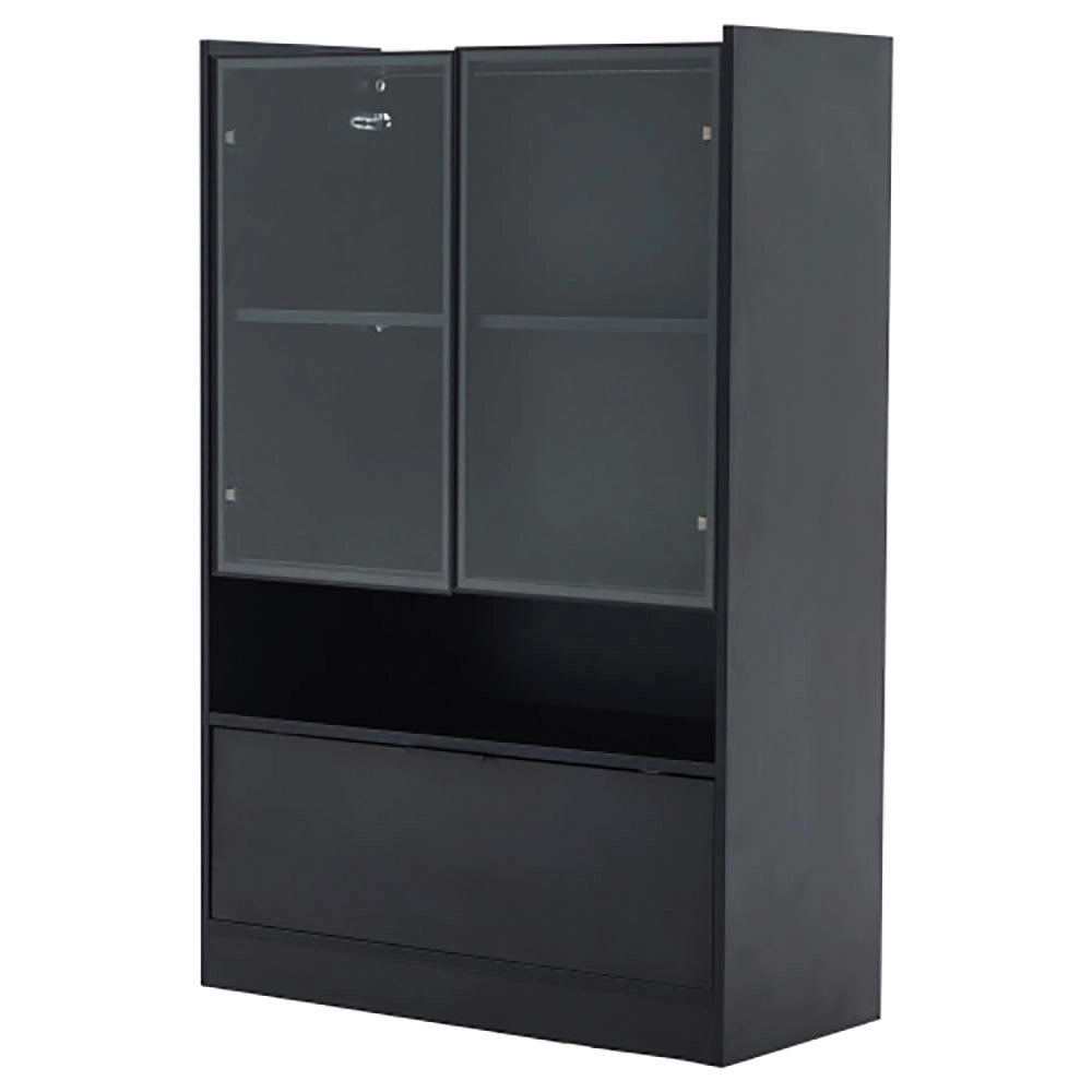 Vetrina a LED moderna - Xylo - 120 cm - Nero opaco - 16 colori, ante in vetro, porta ribaltabile