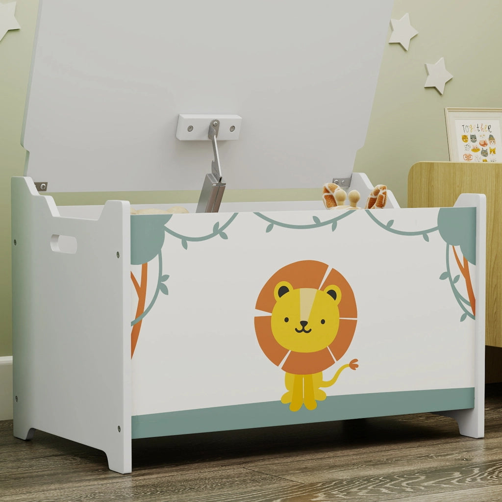 Baule Portagiochi per Bambini 60x37x39 cm con Coperchio in MDF Verde