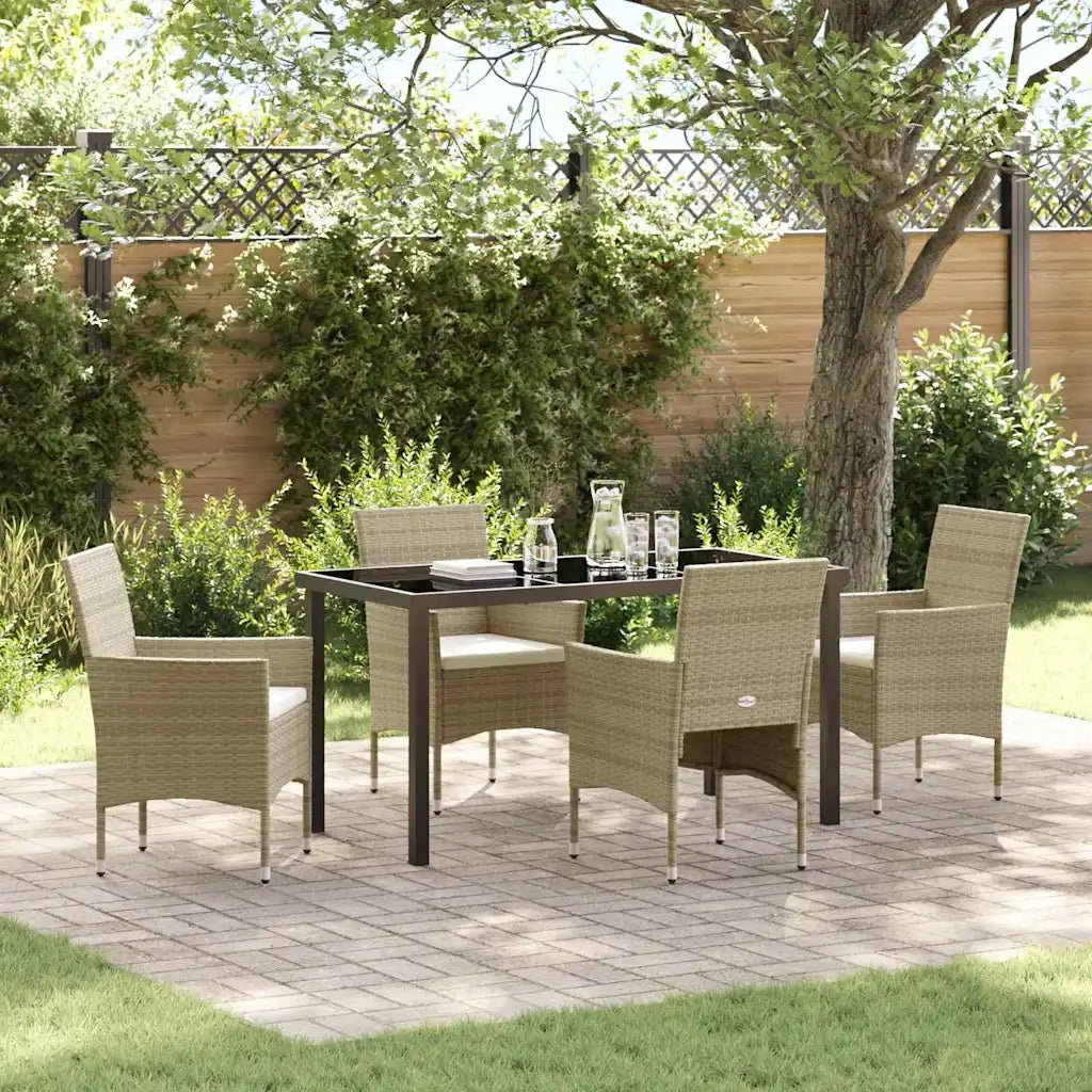 Set da Pranzo per Giardino con cuscino 5 pcs Beige polyrattan