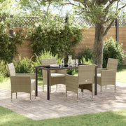 Set da Pranzo per Giardino con cuscino 5 pcs Beige polyrattan