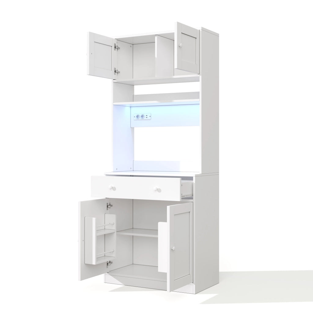 Credenza cucina alta 180 cm con LED RGB, prese integrate, cassetto grande e ripiani in MDF