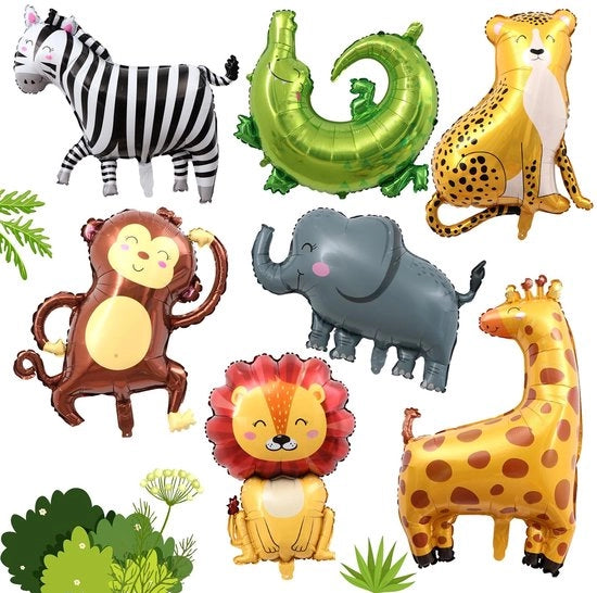 Set di palloni da festa in lattice 7 pezzi - palloni da festa jumbo animali - leone / leopardo / scimmia / zebra / giraffa - palloni da festa riutilizzabili - ideali per feste per bambini - palloni da festa per feste