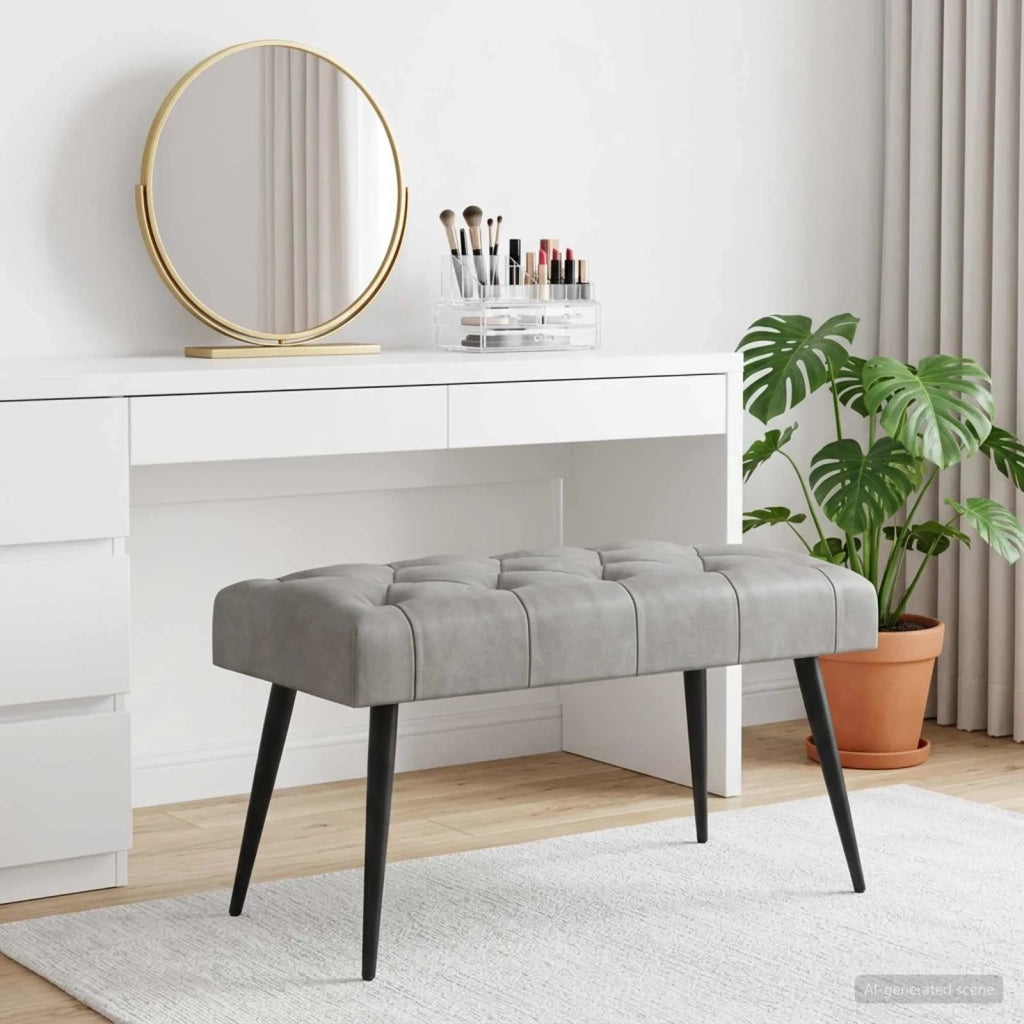 Panchina con bottoni imbottiti Grigio Chiaro 80 x 40 x 46 cm 42038557
