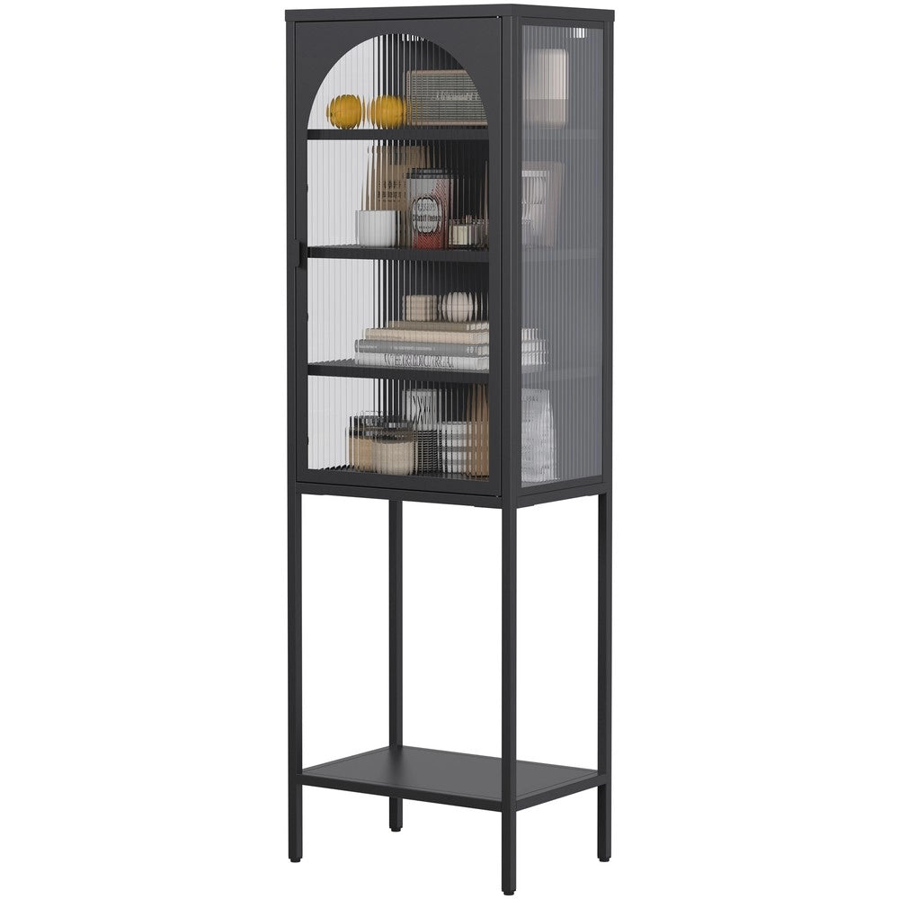 Libreria con Vetrina in Metallo e Vetro ¨C MINIMAL ¨C 5 Ripiani, Nero, 160x50x35 cm