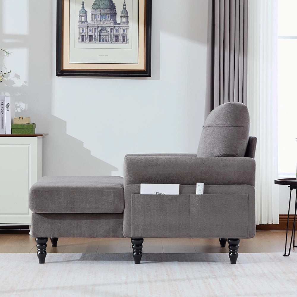 Poltrona reclinabile moderna - Xylo - Tessuto chenille, comoda con braccioli, tasche laterali, piedi in legno