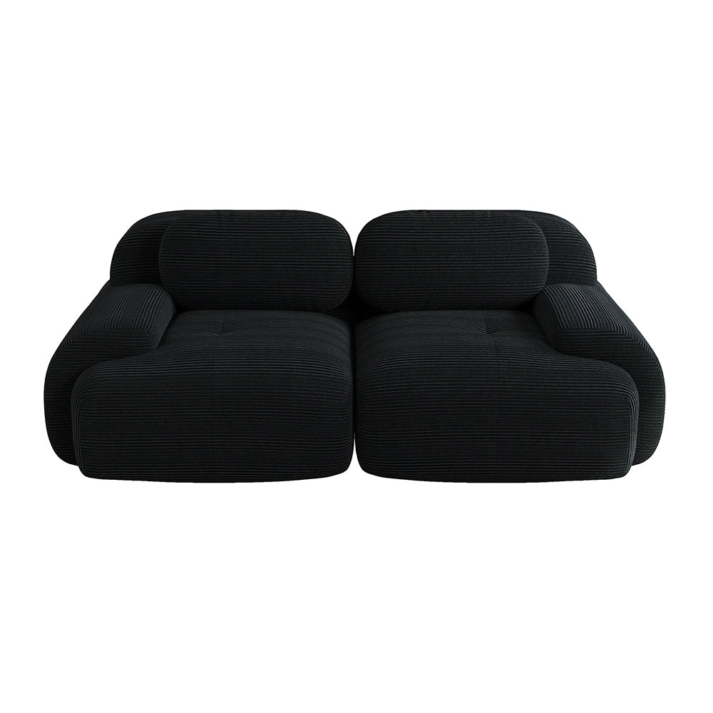 Divano 2 posti 82" in velluto costato - Xylo - Modulare, braccioli curvi, antiscivolo, imbottitura elastica, nero