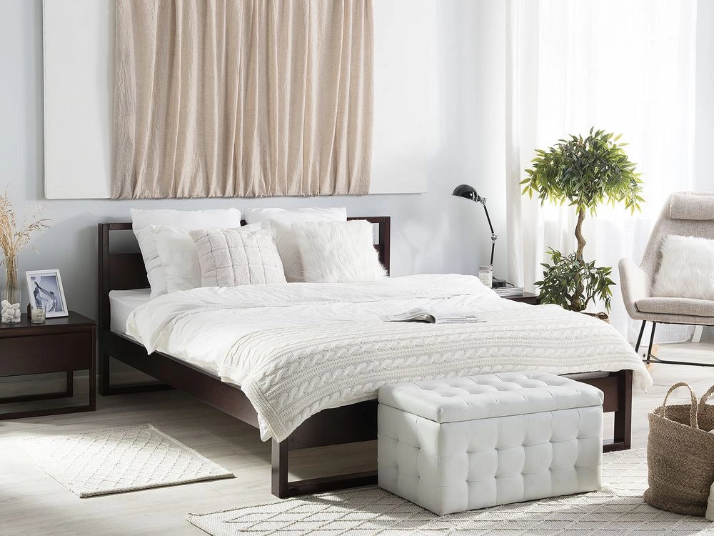 Letto matrimoniale in legno di pino scuro 140 x 200 cm a doghe