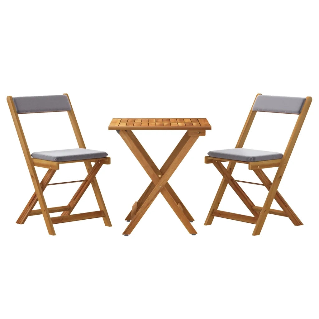 Set da Bistr¨° Pieghevole 3pz | Set Salotto da Giardino con Cuscini Legno Massello Acacia