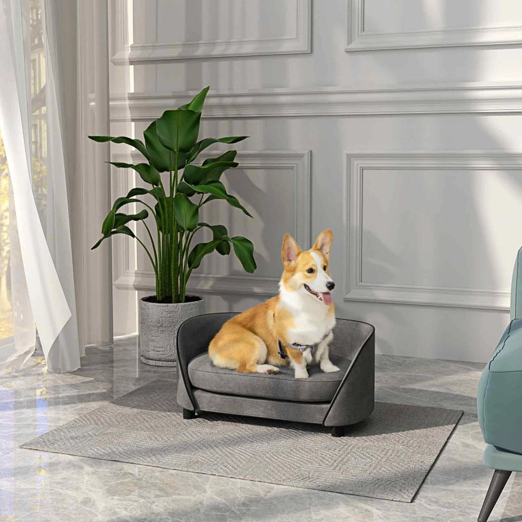 Divano per cani con cuscino morbido ¨C zephmum ¨C grigio, velluto, copertura amovibile e lavabile