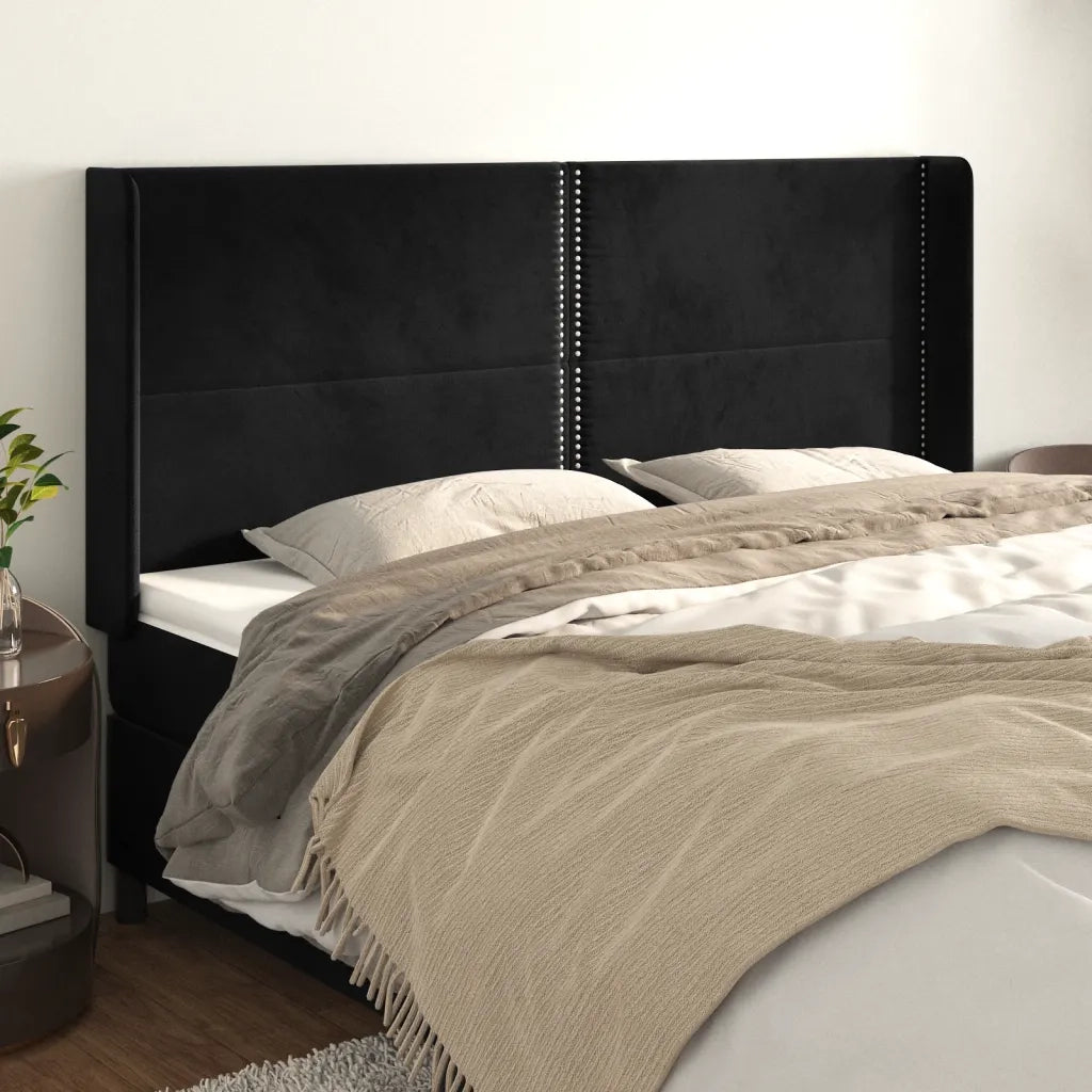 Testiera | Testata ad Orecchio Nera 183x16x118/128 cm in Velluto