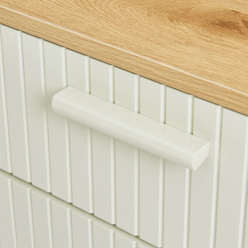 Mobile da Terra Ferrersp Armadietto per Bagno con Anta e Cassetto 80 x 40 x 35 cm - Effetto Rovere / Avena Oatmeal [en.casa]