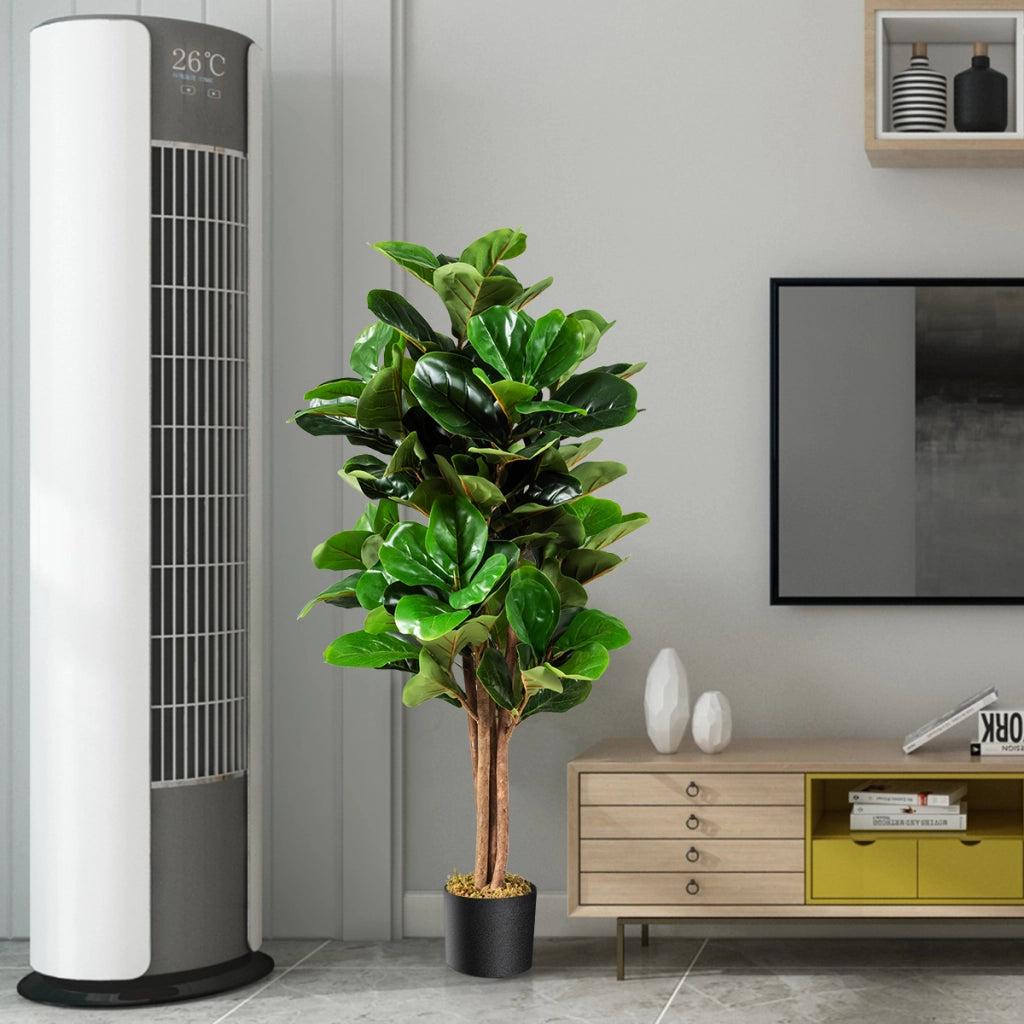 Ficus lyrata artificiale da 1,2m da interno ed esterno, Piante finte con foglie realistiche in PEVA vaso in PP-Piante artificiali
