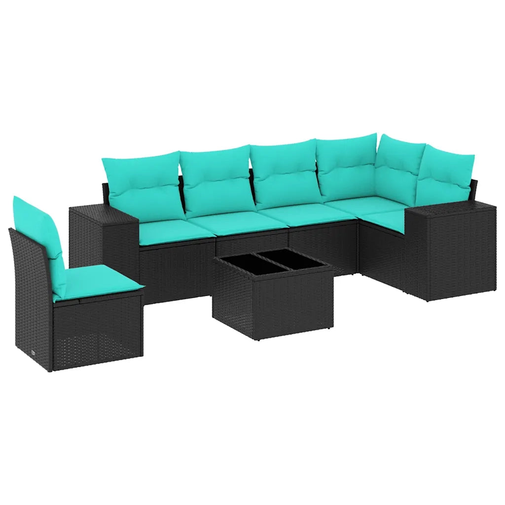 Set Divani da Giardino 7 pz con Cuscini Nero in Polyrattan 3222636