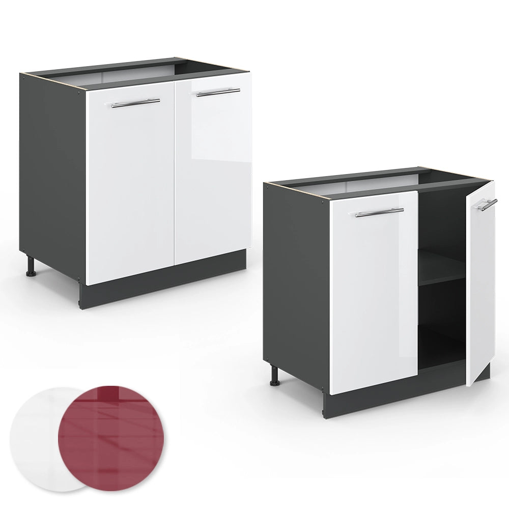 Mobile lavello cucina Fame-Line Bianco lucido/Antracite 80 cm con ripiano, senza piano di lavoro Vicco