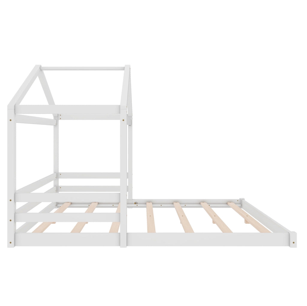 Letto a casetta 140x200 cm; con rete a doghe; legno e MDF; bianco (Senza materasso)