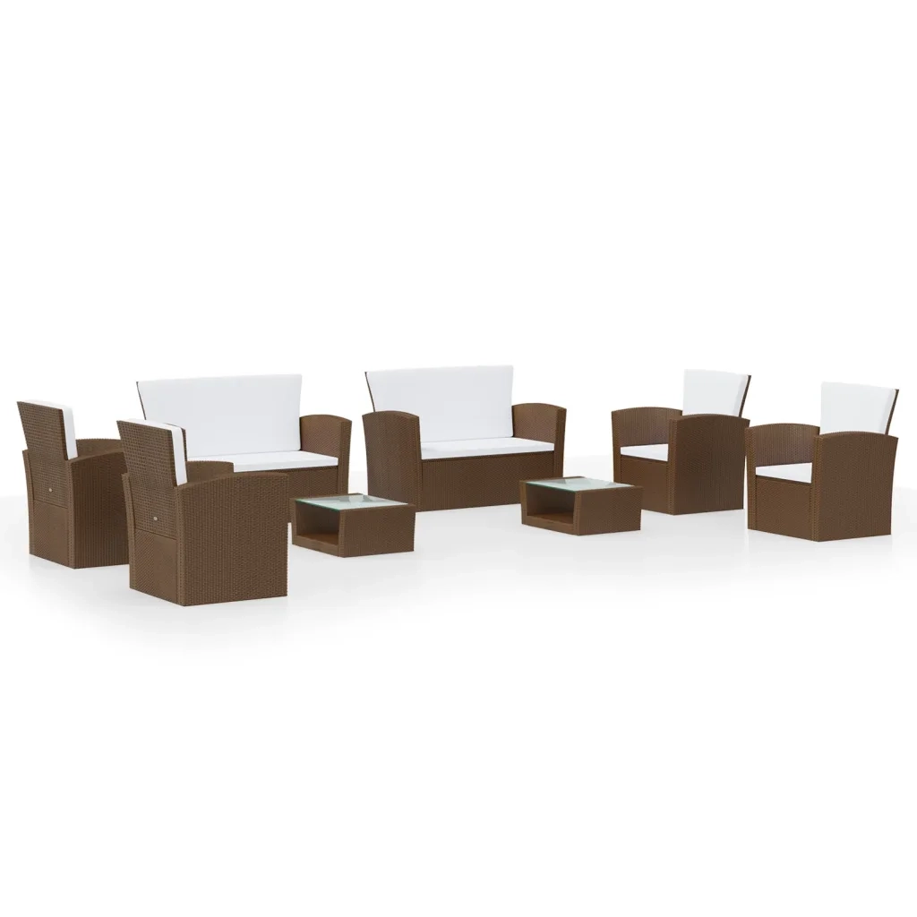 Set Divani da Giardino 8 pz con Cuscini in Polyrattan Marrone cod mxl 38617