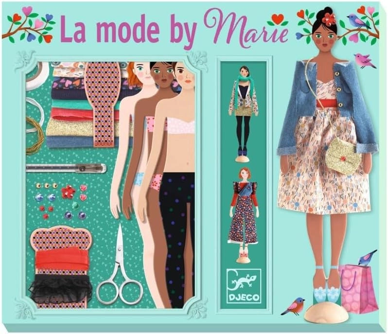 Laboratorio di moda La moda by Marie, Cofanetto completo con veri tessuti, Djecko,Eta 7-12 anni