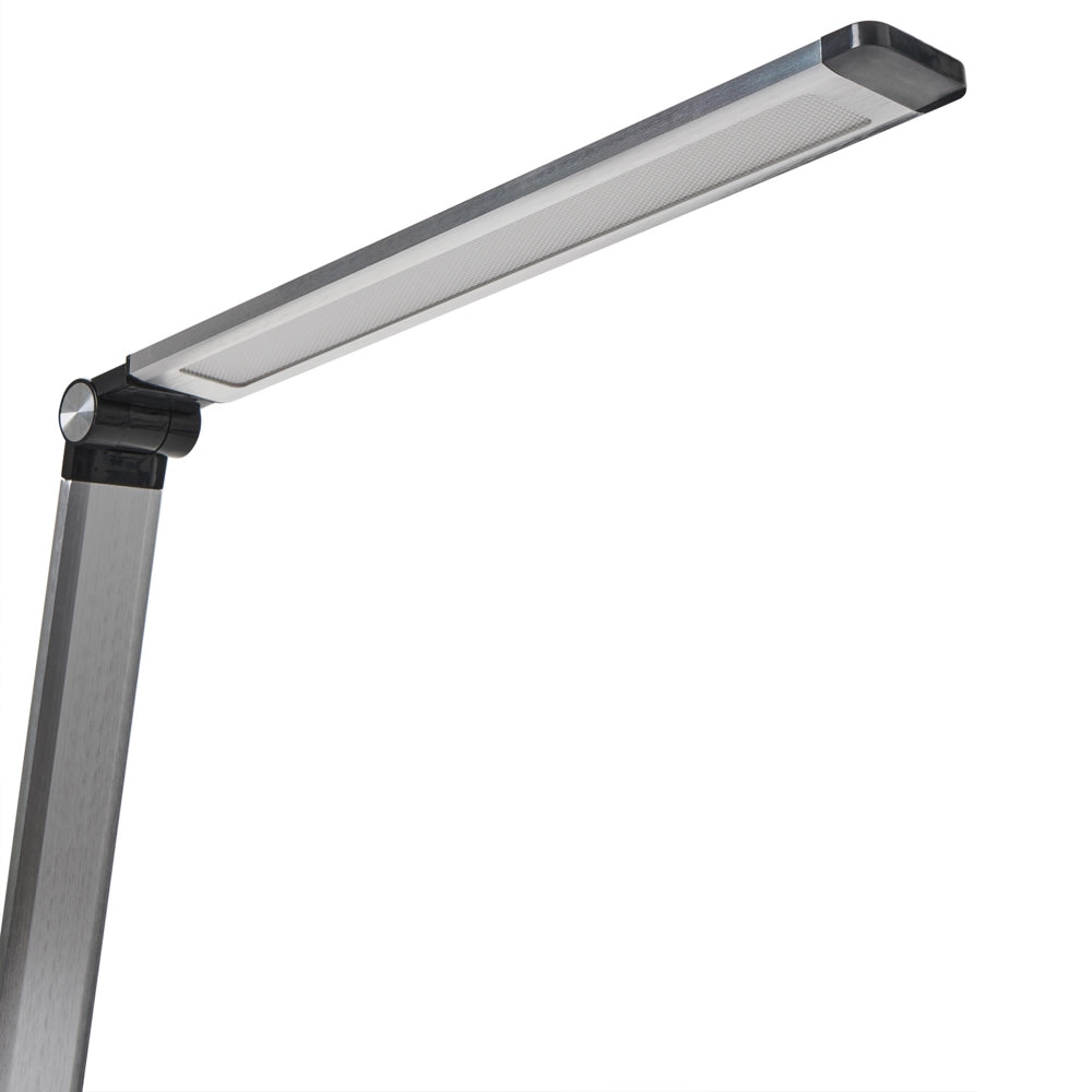 Lampada da scrivania moderna per ufficio domestico 3 modalità di temperatura Dimmer continuo Caricatore wireless Alluminio Materiale sintetico Argento