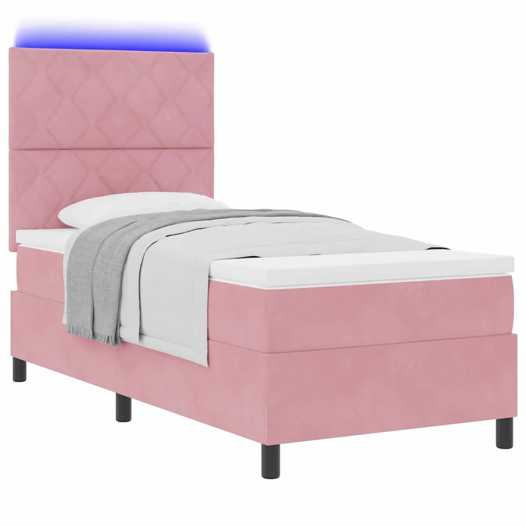 Letto a Sorgente LED con materasso Rosa 100 x 200 cm Velluto 3343363