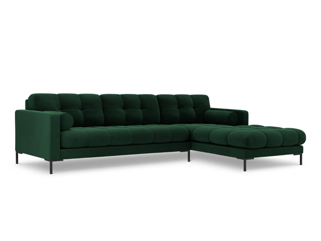 Cosmopolitan Design - Divano angolare destro "Bali" 5 posti in velluto verde bottiglia 