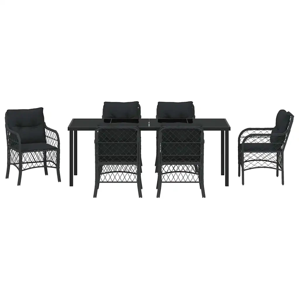 Set da Pranzo per Giardino con cuscino 7 pcs Nero polyrattan 3380209
