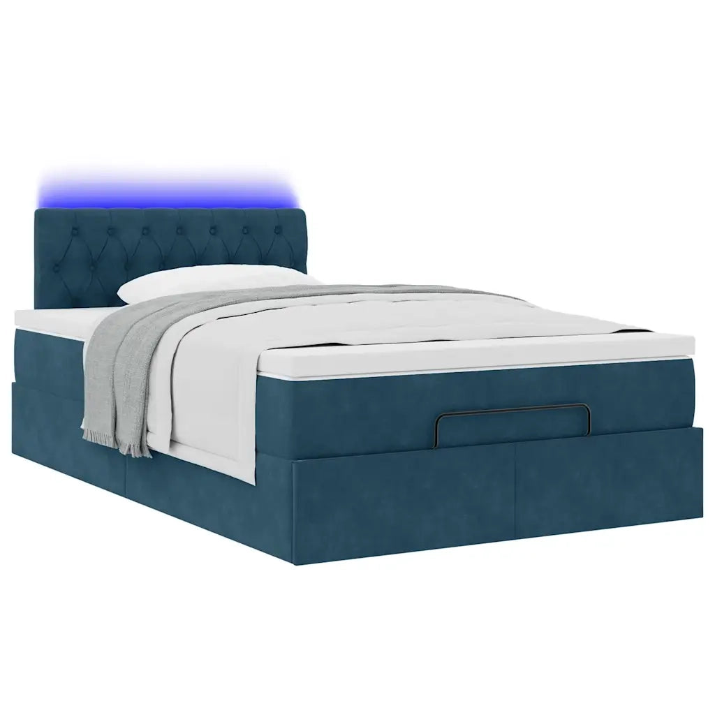 Pouf Letto con Materasso e LED Blu Scuro 120x190cm in Velluto