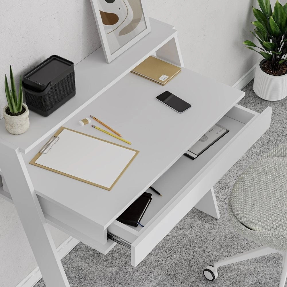 Scrivania da parete 94x50x91 cm Cowork bianca con cassetto