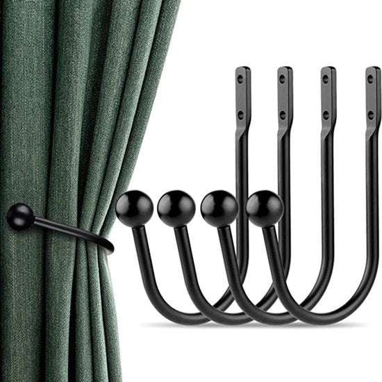 Sostegni per tende, 5 pezzi, fissaggio alla parete, sostegni per tende, maniglie per finestre vintage, adatto per arredamento domestico, nero opaco