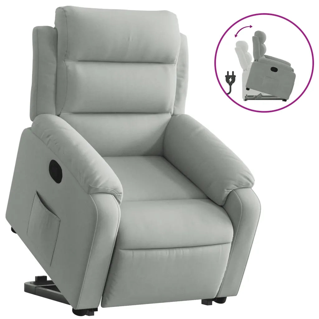 Poltrona | Sedia Relax Alzapersona Reclinabile Grigio Chiaro in Velluto