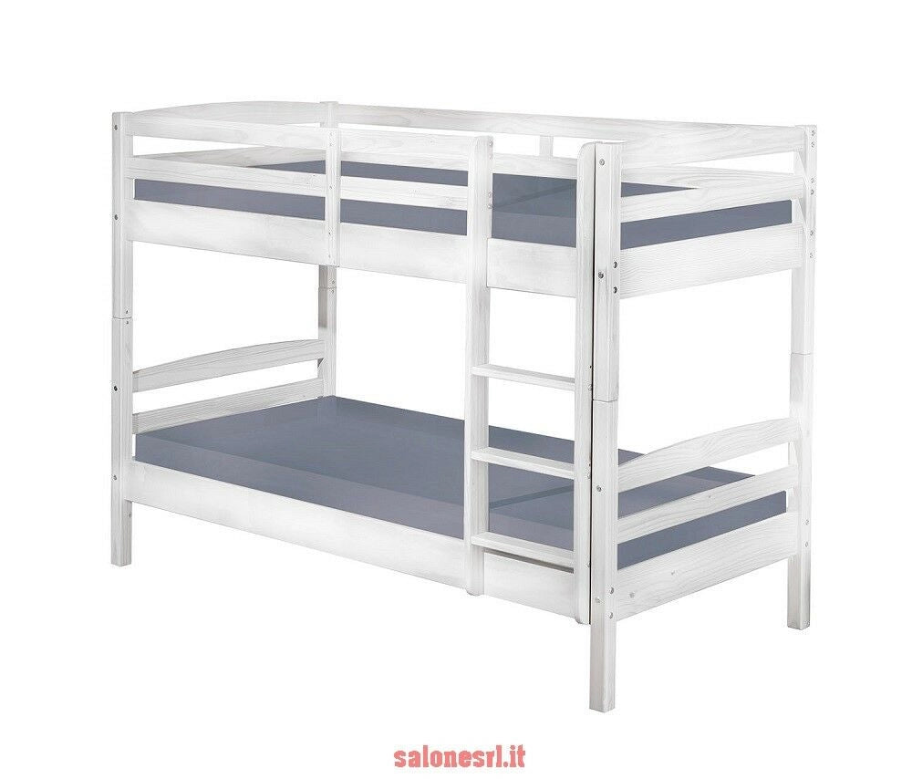 LETTO A CASTELLO ANNIKA 90x200 PINO MASSELLO BIANCO DIVISIBILE IN 2 LETTI DOGHE INCLUSE