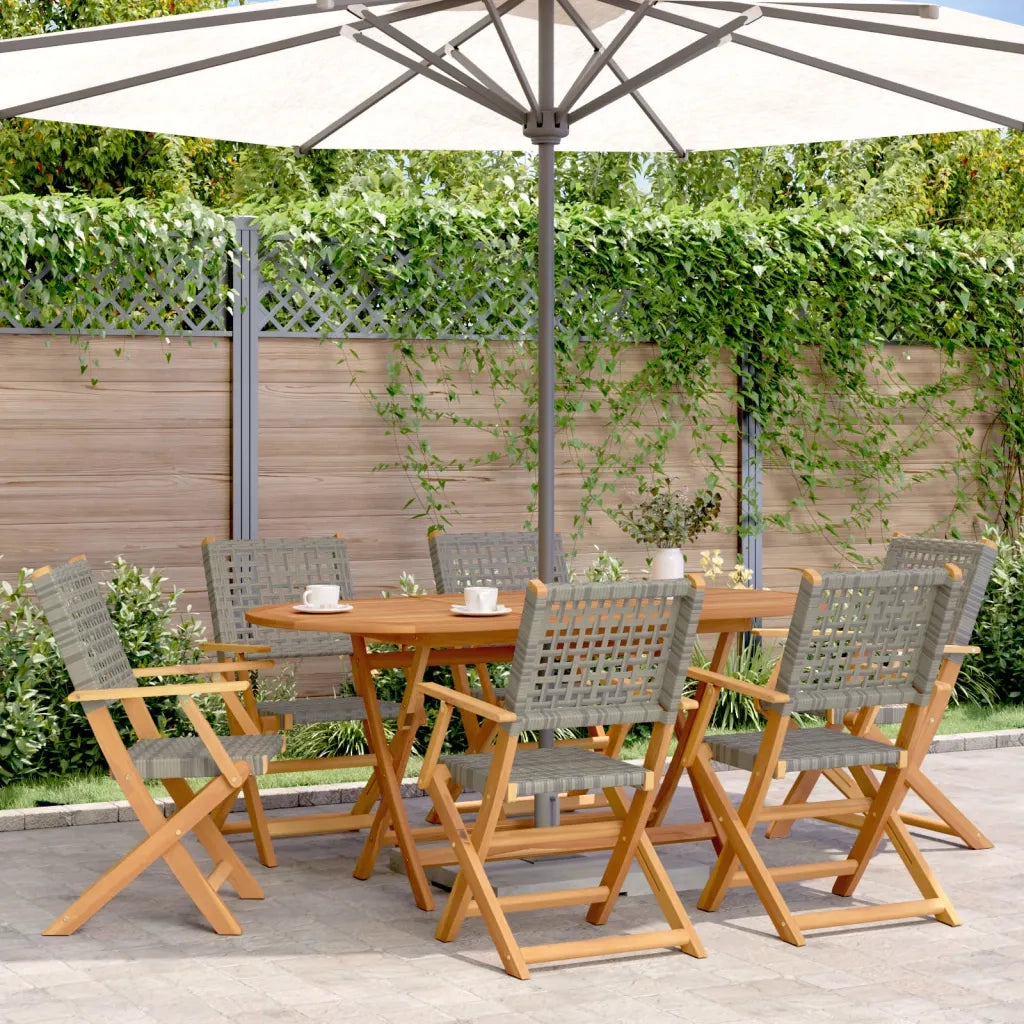 Set Pranzo da Giardino 7 pz Grigio Polyrattan e Legno Massello 3281707