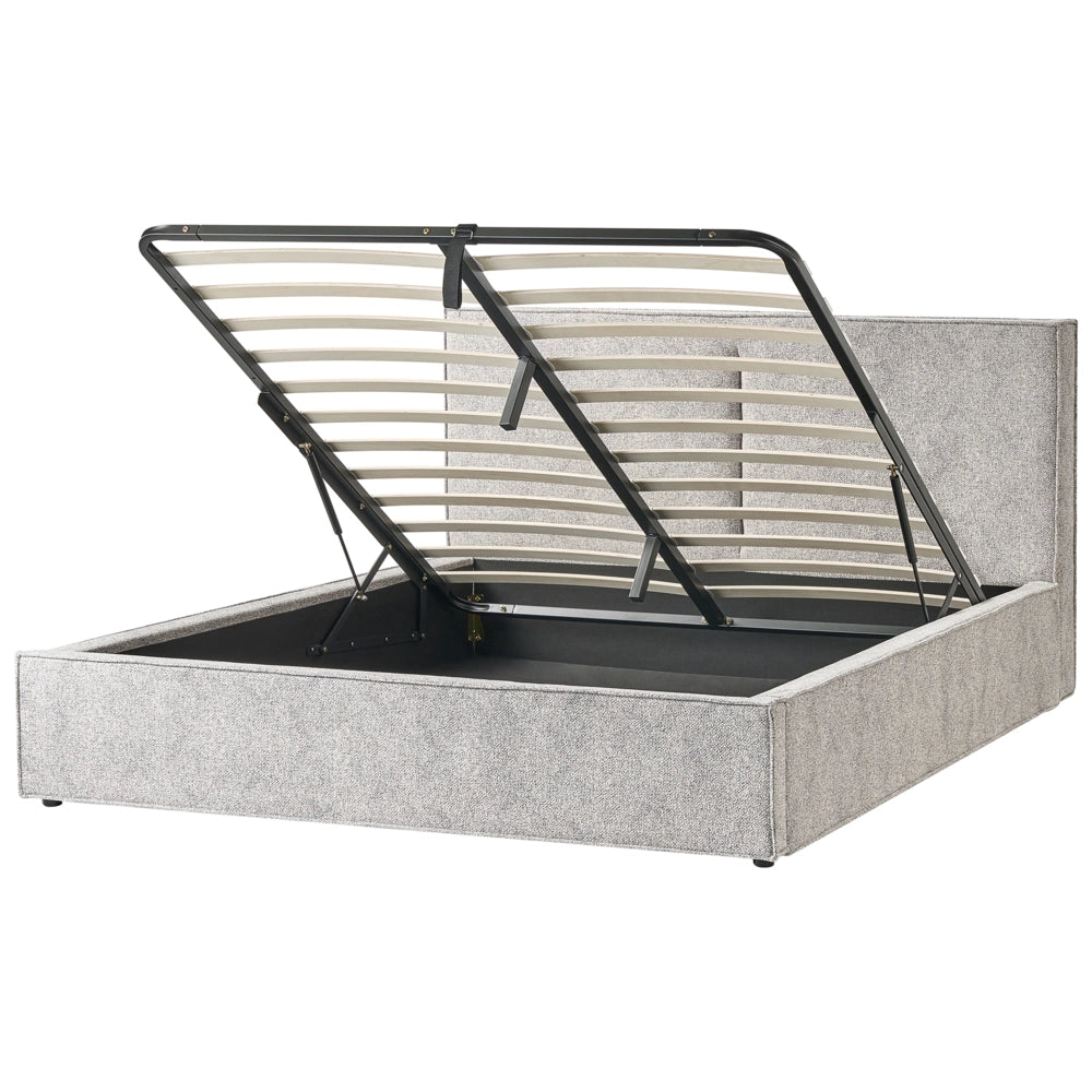 Letto king size 180 x 200 cm Bianco/Nero Rivestimento in Velluto elasticizzato con contenitore Telaio a doghe Camera da letto moderna contemporanea
