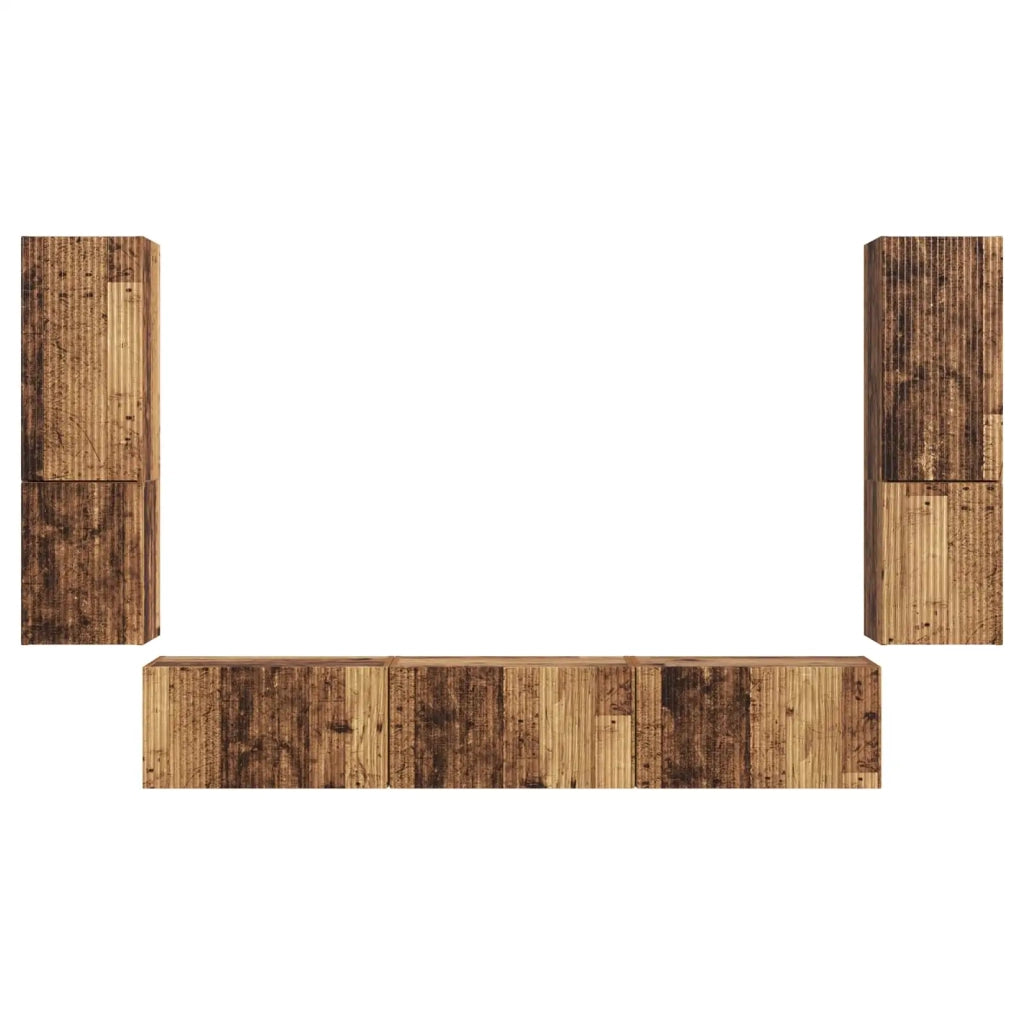 Set mobile TV 4 pz-Credenza per TV Legno vecchio Legno multistrato 531466