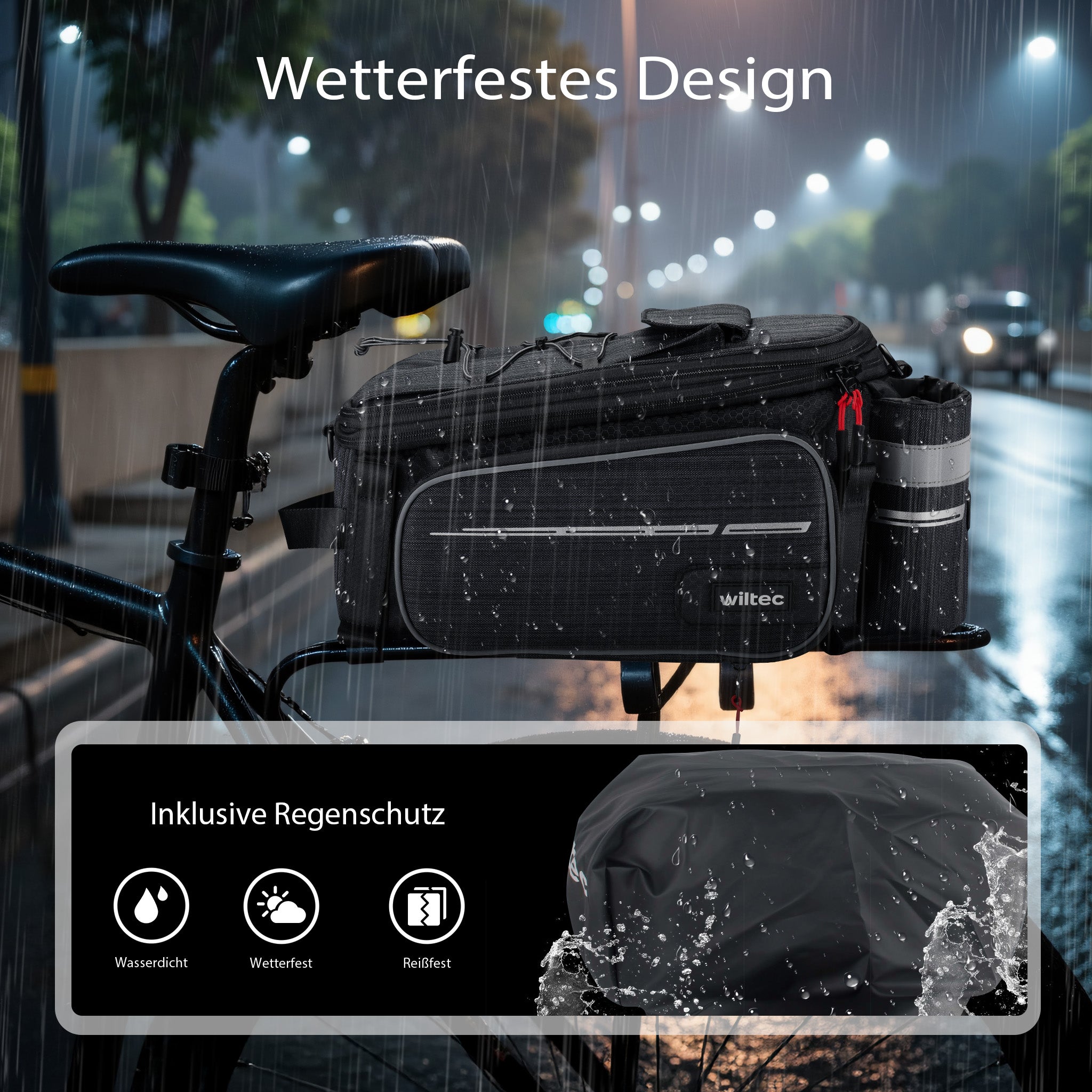 Borsa per portapacchi posteriore bici espandibile fino a 20 L grigia, impermeabile e multiuso, scomparto laptop ed elementi riflettenti