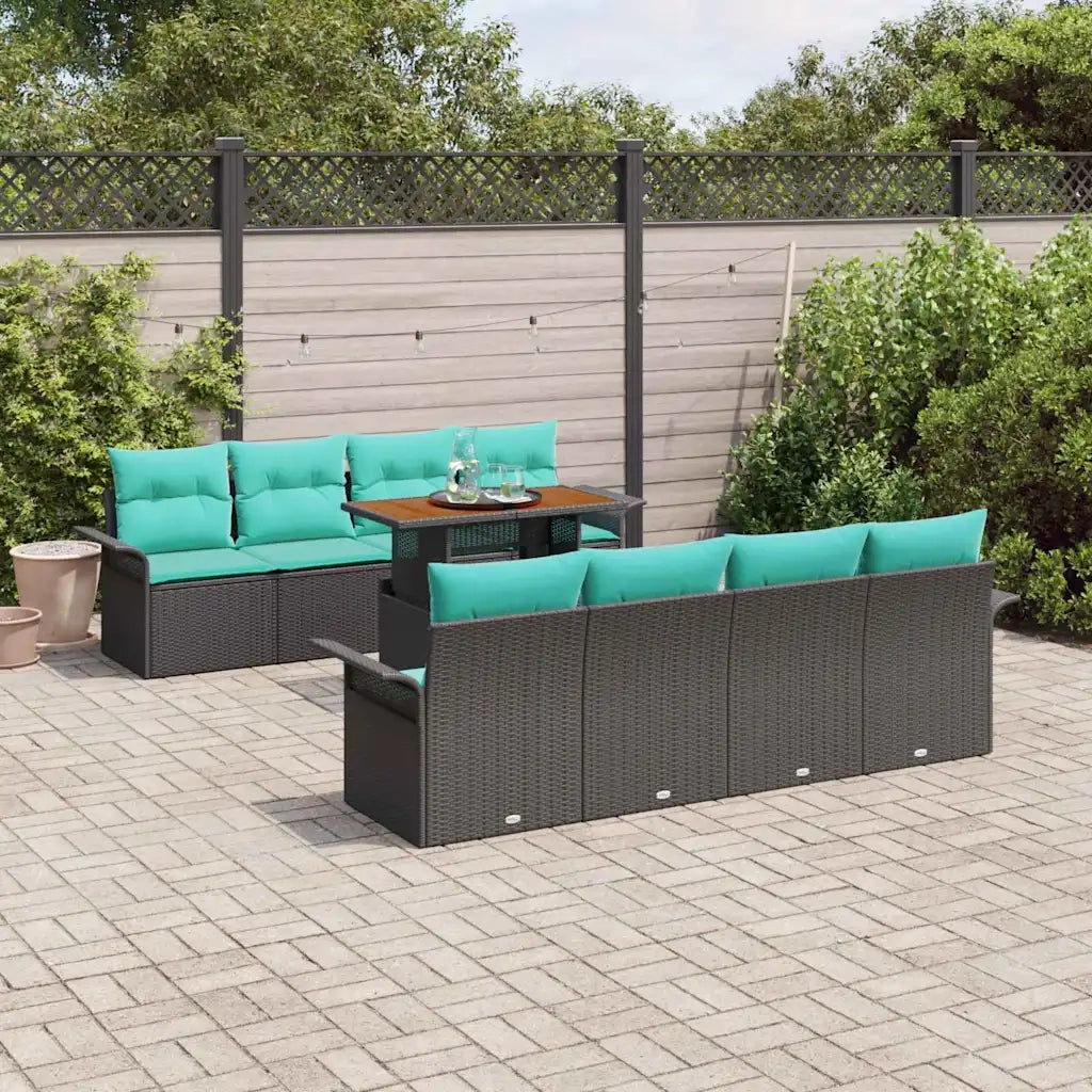 Set Divano da Giardino con archiviazione 9 pcs Nero Poly Rattan