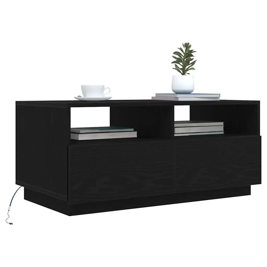 Tavolino da Soggiorno con Luci LED-Tavolino da Salotto-Tavolo Rovere Nero 90x49x40 cm