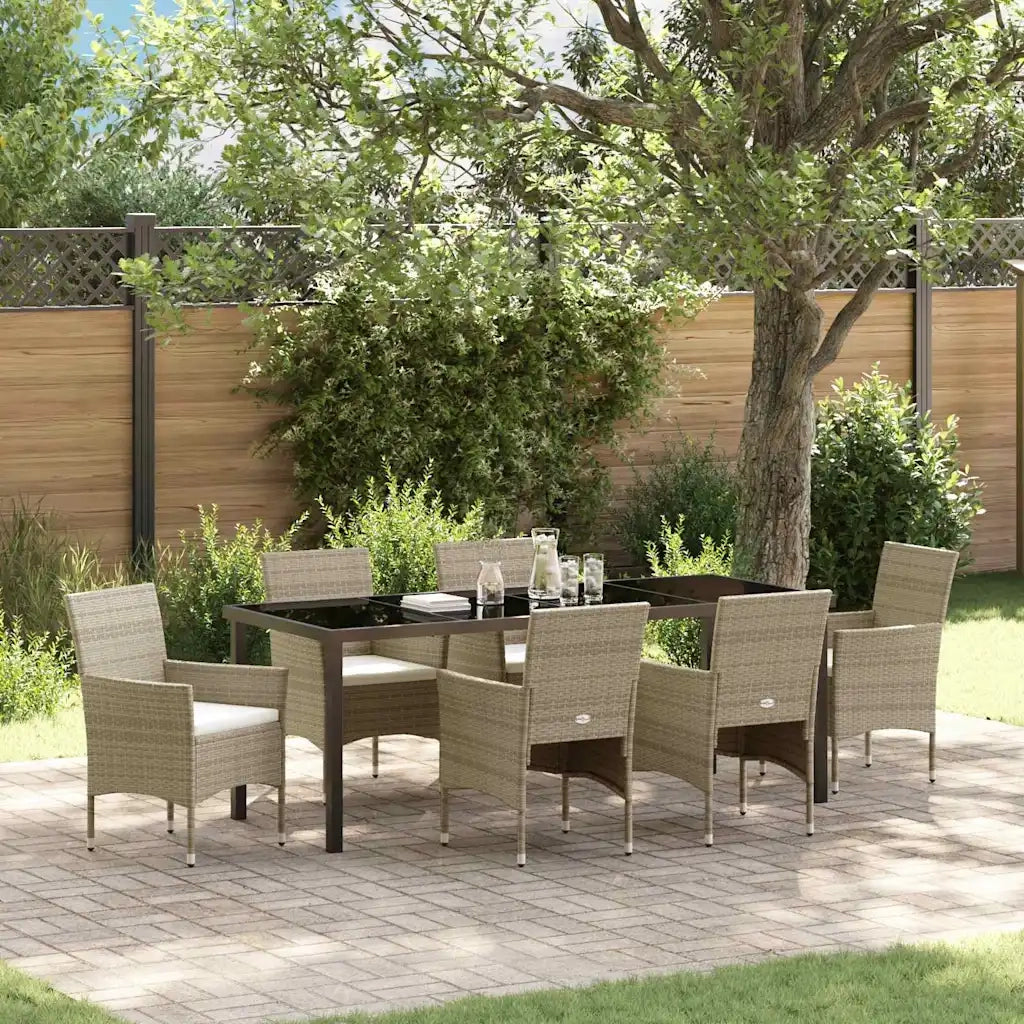 Set da Pranzo per Giardino con cuscino 7 pcs Beige polyrattan 3379742