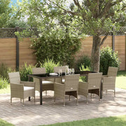 Set da Pranzo per Giardino con cuscino 7 pcs Beige polyrattan 3379742
